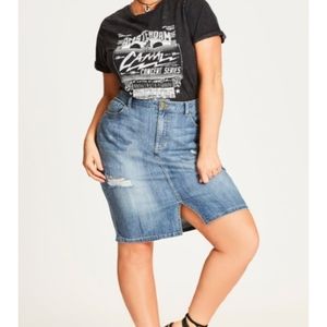Knee length denim skirt